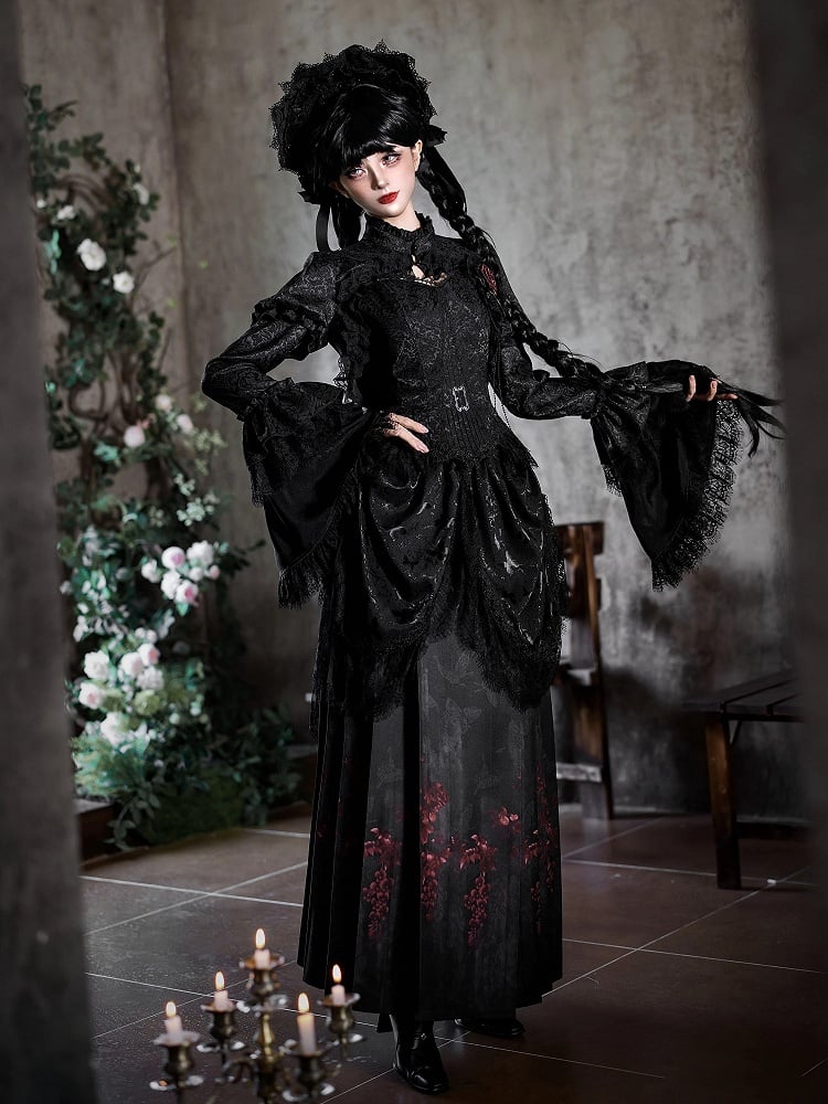 + Gothic Brooch Corset Lolita Print Top Bolero Black Horse-face Drapery Butterfly Skirt Waist