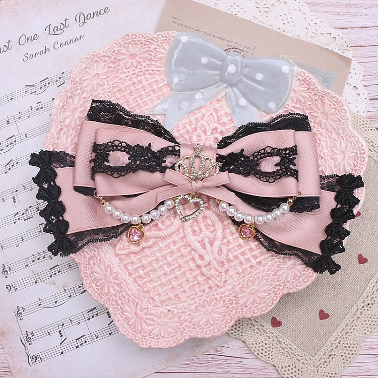 8 Pearl Jirai Bowknot Color Crown Hairclip/Brooch Kei Rhinestone Options Lace