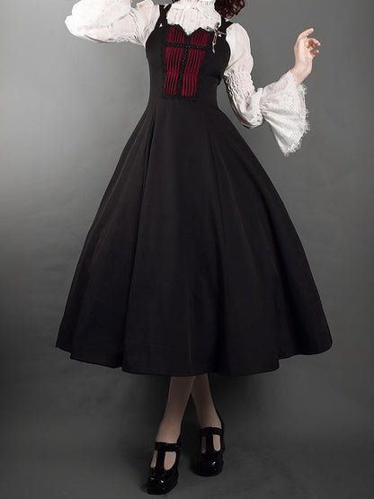 Red Pleated Bodice Black Gothic Lolita Jumper Skirt