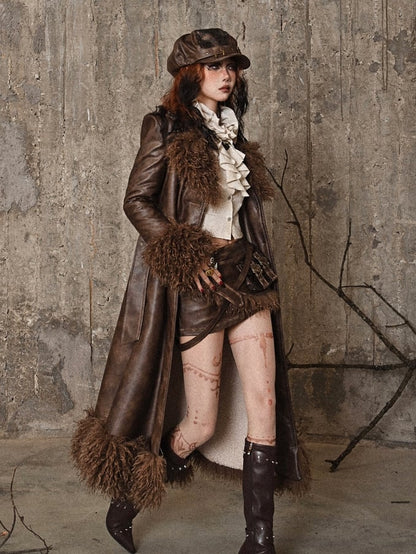 Brown Vintage Mailard Winter Padded Coat Leather Fabric