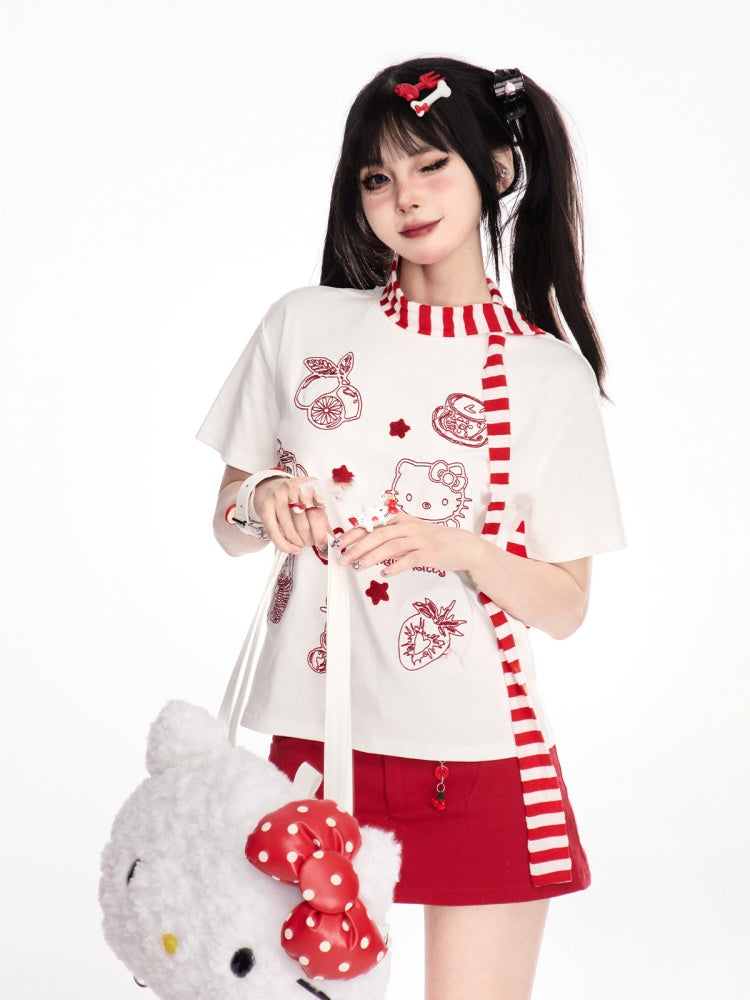 チャームフリーボディコンライズミニデニムスカート（レッドローカット）