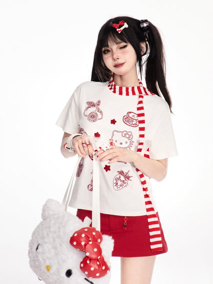 チャームフリーボディコンライズミニデニムスカート（レッドローカット）