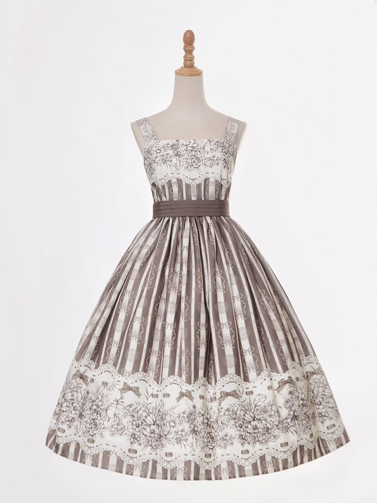 Skirt Classic Brown Long Jumper Print and Clock Lolita Floral Version