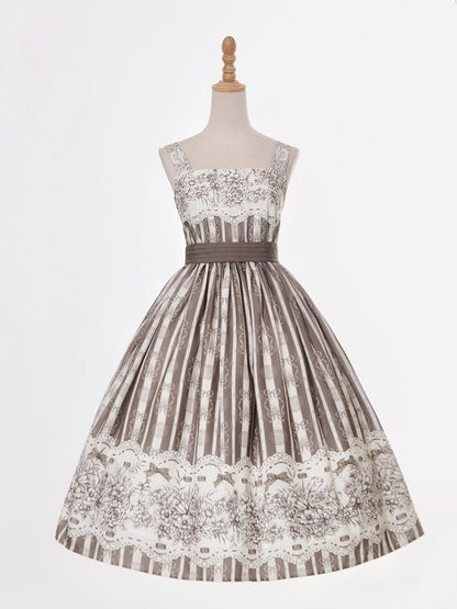 Skirt Classic Brown Long Jumper Print and Clock Lolita Floral Version