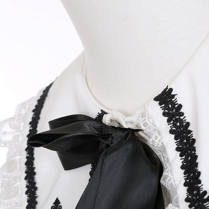 ジライケイ ホワイト ポインテッドフラットカラー レースパッチショルダー ランドマインスタイルシャツ