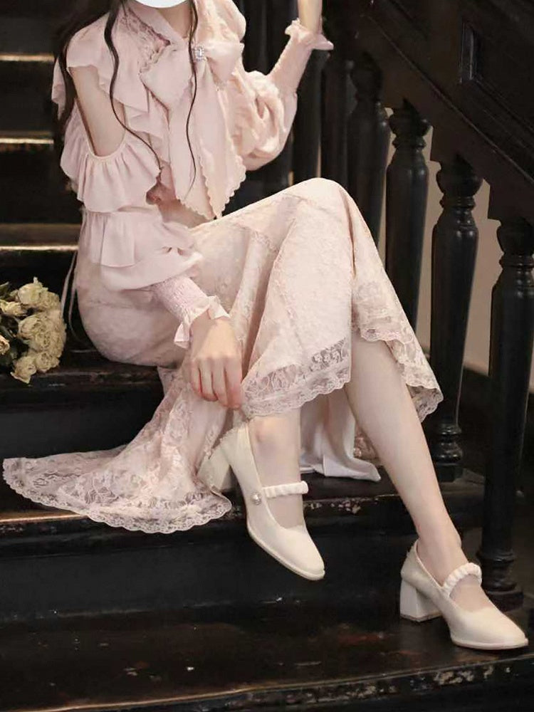 Waist Kei Mermaid with Pure Elegant Sakura Skirt: High Silhouette Clean Pink Jirai