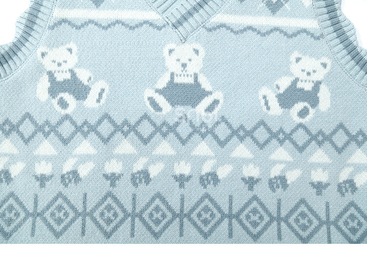 Blue Teddy Bears Pattern Scalloped Edge Trim Vest
