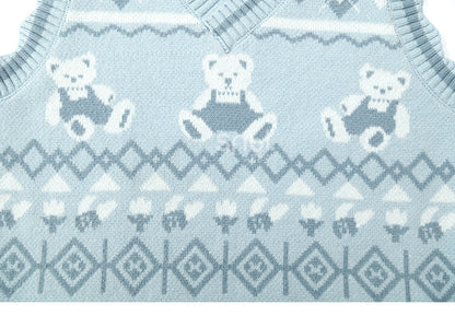 Blue Teddy Bears Pattern Scalloped Edge Trim Vest