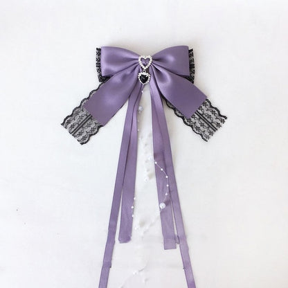 Beads Trim Colors Tassel Heart Lace Black Hairclip 4 Rhinestone with Bow