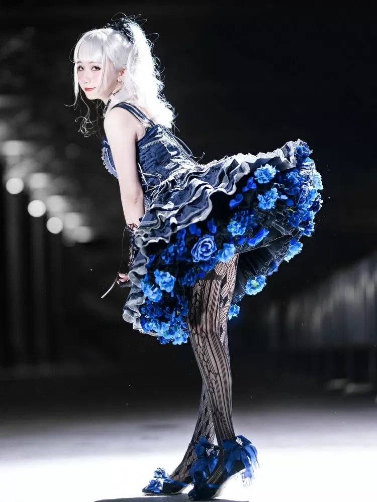 花柄ペチコート 35cm/45cm丈 ブラックブルー ハーベストスプリング