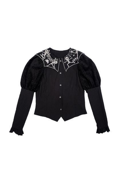 クロップドスリーブ スパイダーカラー パフトップ