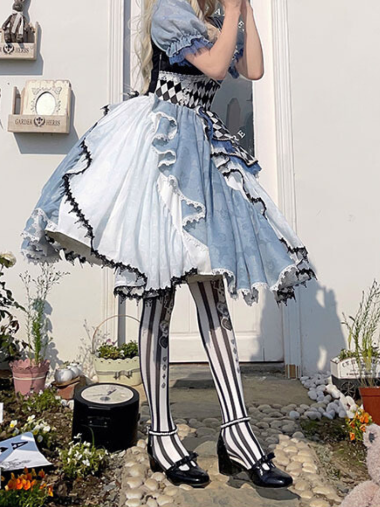 不思議の国のアリス アシンメトリーチェックドレス