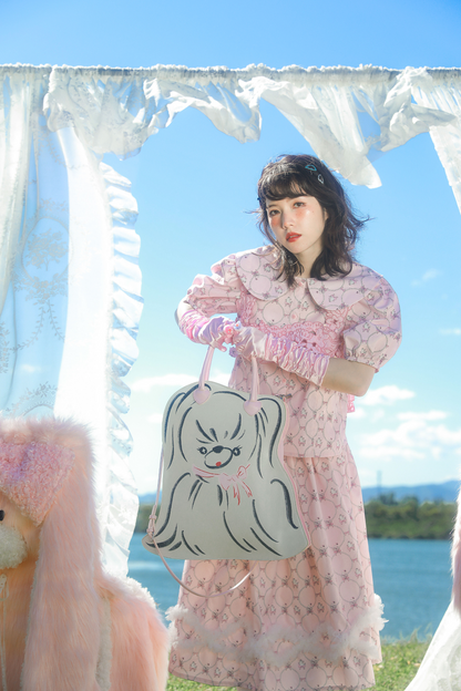 メッシュパールウェーブプリントピンクアニマルスカート