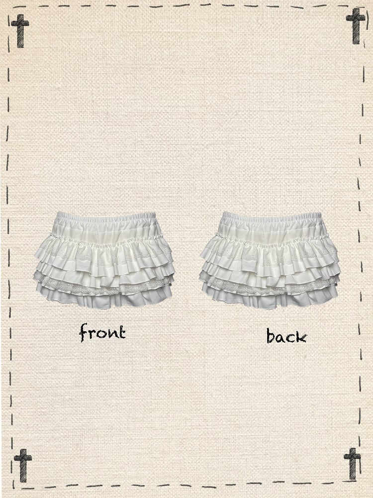 Tiered Cross Skort Gothic Black/White Elastic Waist Lace Trim Bloomers