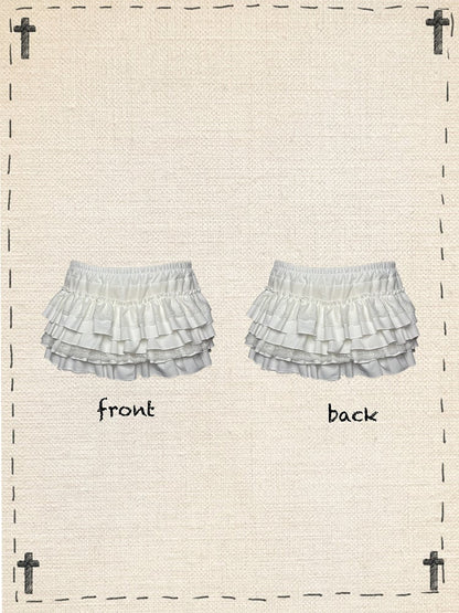 Tiered Cross Skort Gothic Black/White Elastic Waist Lace Trim Bloomers