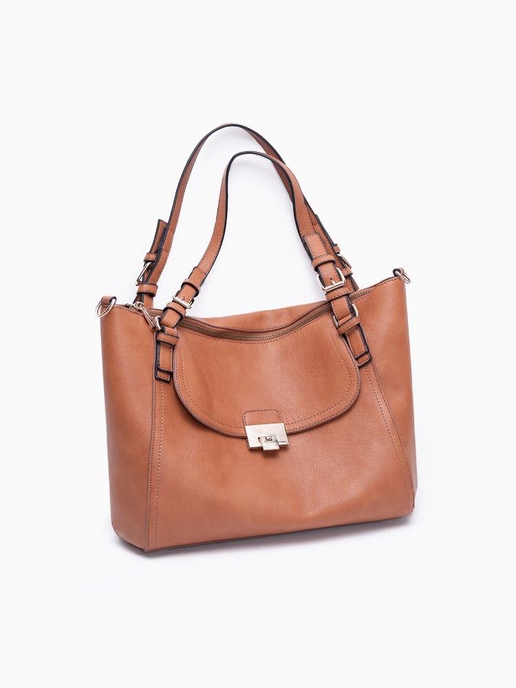 Bag Brown Tote Faux Chain Strap Vintage Leather With Soft