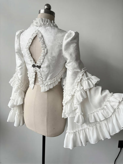 White Gothic Lolita Bell Sleeves Cutout Back Bolero