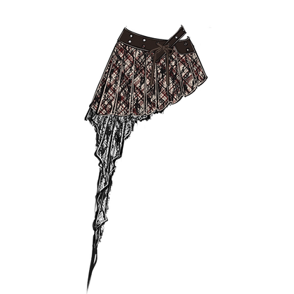 Plaid Waist Accessory with Cascading Ruffles Size Black Plus Brown /