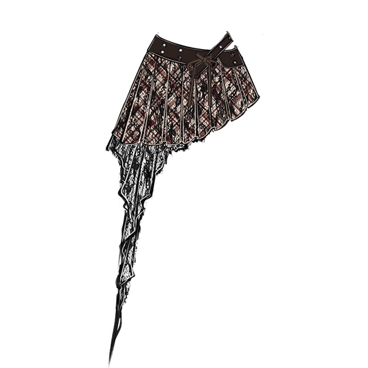 Plaid Waist Accessory with Cascading Ruffles Size Black Plus Brown /