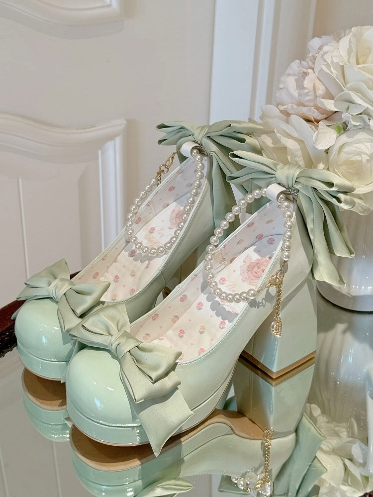 Green Sweet Toe Bowknot Lolita Platform Janes Round Mary Shoes Details