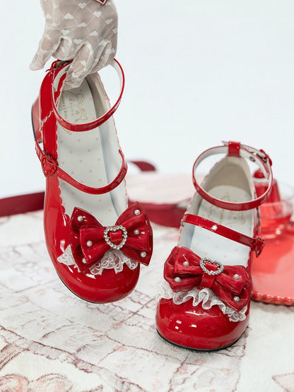 Janes with Elegant Lace Mid-heel Lolita Trim Red Mary