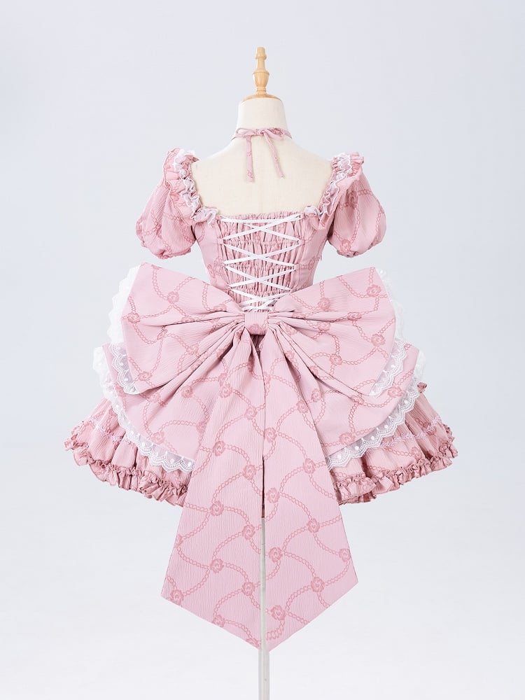 Pink Back with Dress Waist Big Corset Princess Lolita Skirt at Ruffle OP Bow