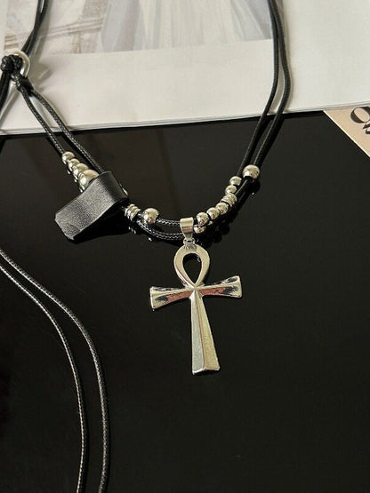 Cross Pendant Silver Y2K Necklace - Kiwi Store