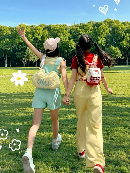 Cut Cartoon Puppy Embroidery Straight-leg Yellow Overall Pants