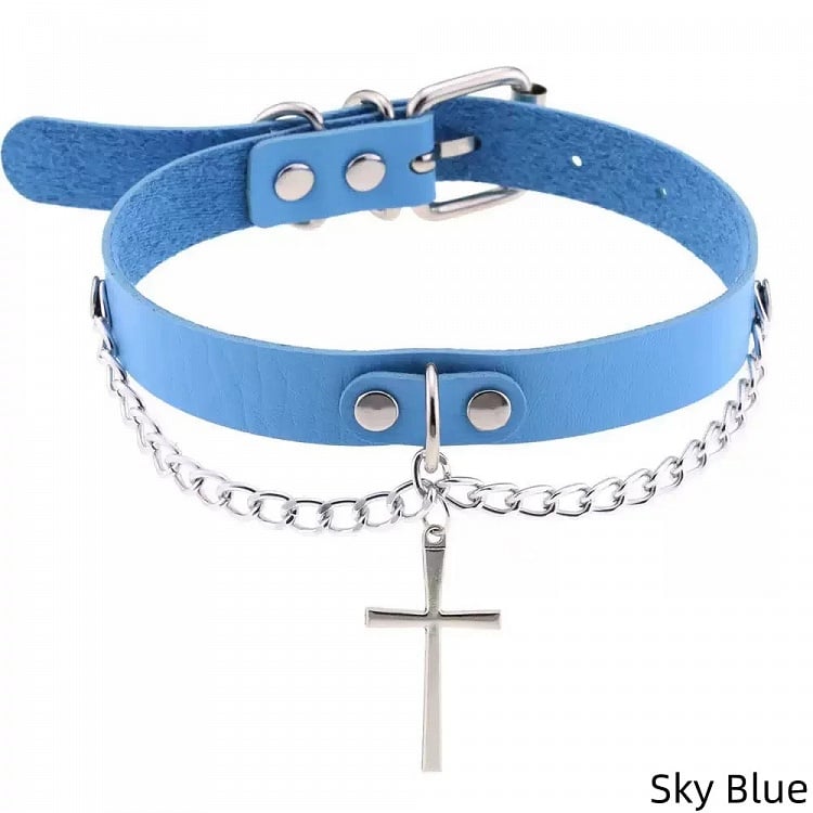 Multicolor Cross Pendant Chain Necklace - CRAZY GIRL