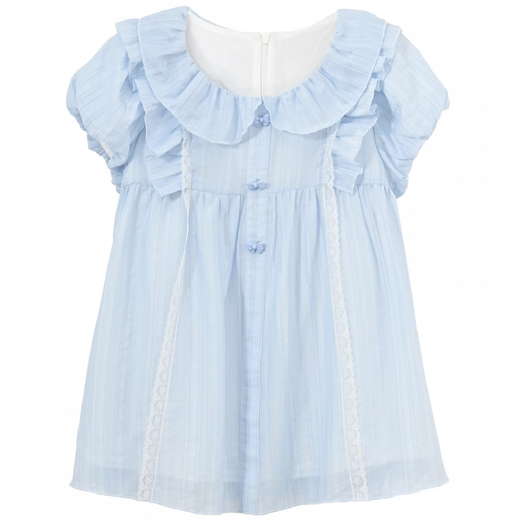 スイートライトブラウス ブルー ピーターパンカラー パフスリーブ