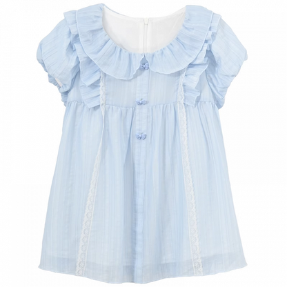 スイートライトブラウス ブルー ピーターパンカラー パフスリーブ