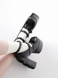 Details Black Square Burnished Block Toe - Chain Punk High Heels Platform
