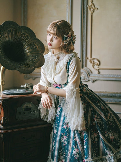 Refined Lolita Flounced Flare Sleeve Blouse with Pearl Buttons & Lace Trim - Miss Cube Dressworks