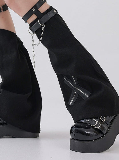 Black Denim Leg Warmers with Bow - Solost