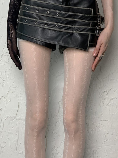 White/Black/Pink Floral Tights Y2K Polka-dot and Pattern