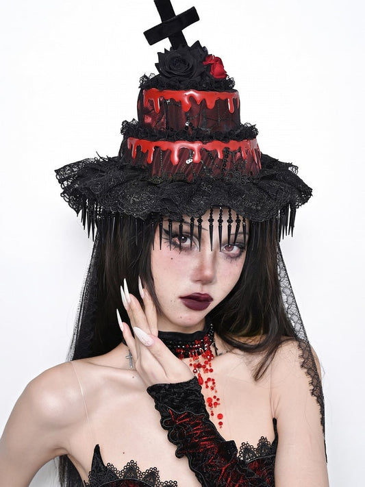 Gothic Cross Black&Red Cake-shaped Hat