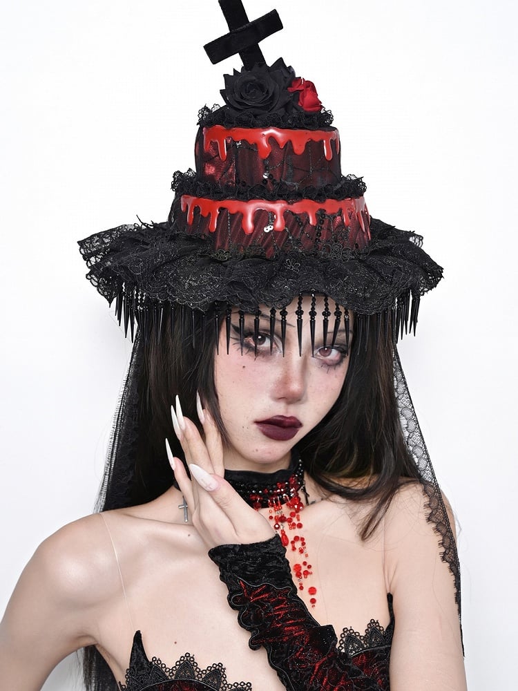 Gothic Kreuz Schwarz-Roter Kuchenhut