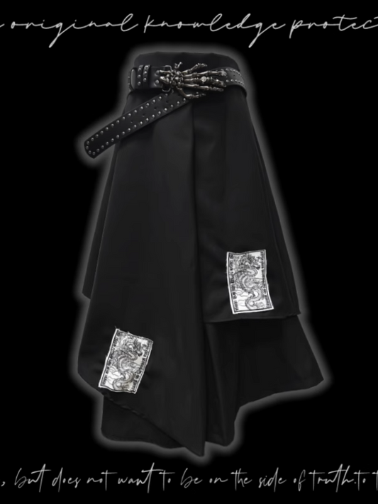 Appliques Black Punk Asymmetrical Layered Wide-Leg Pants