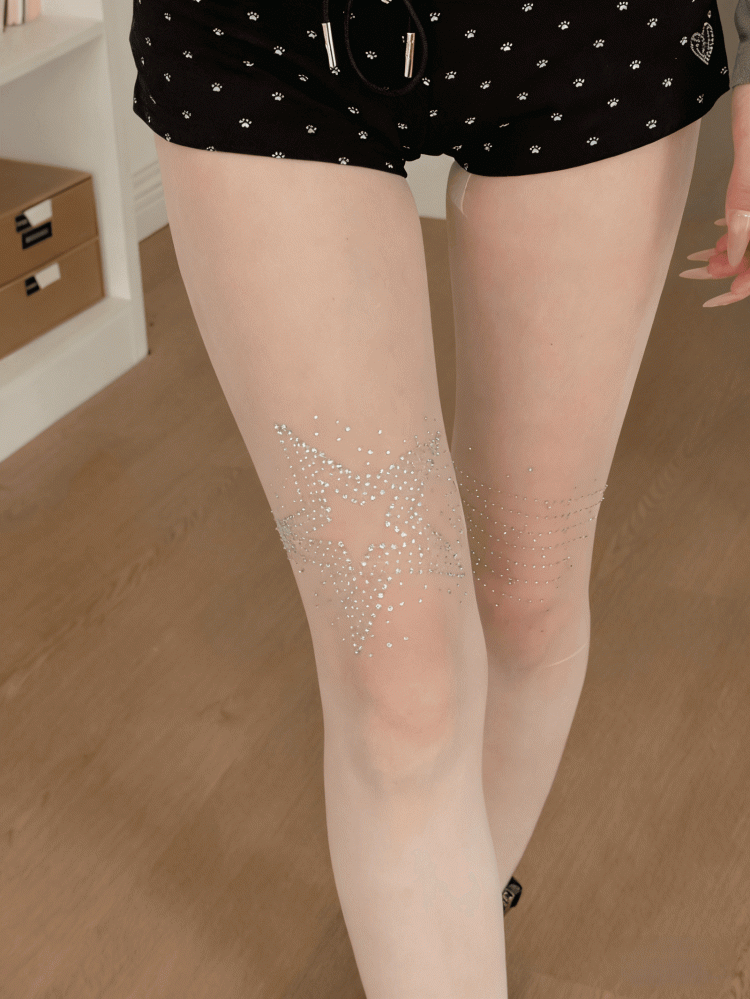 Black/Creamy Star Tights White Pattern Shimmering