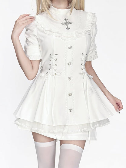 Schleife, kurze Krawatte, Lätzchen, abnehmbar, Kei mit Kleid, ganz in Weiß, Jirai-Set, Ärmel