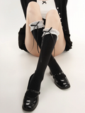 Black/White Lace Ruffle Lolita Bow Stockings Ribbon