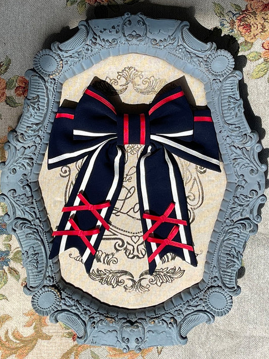 Big / Hairclip White Bowknot Dark Blue