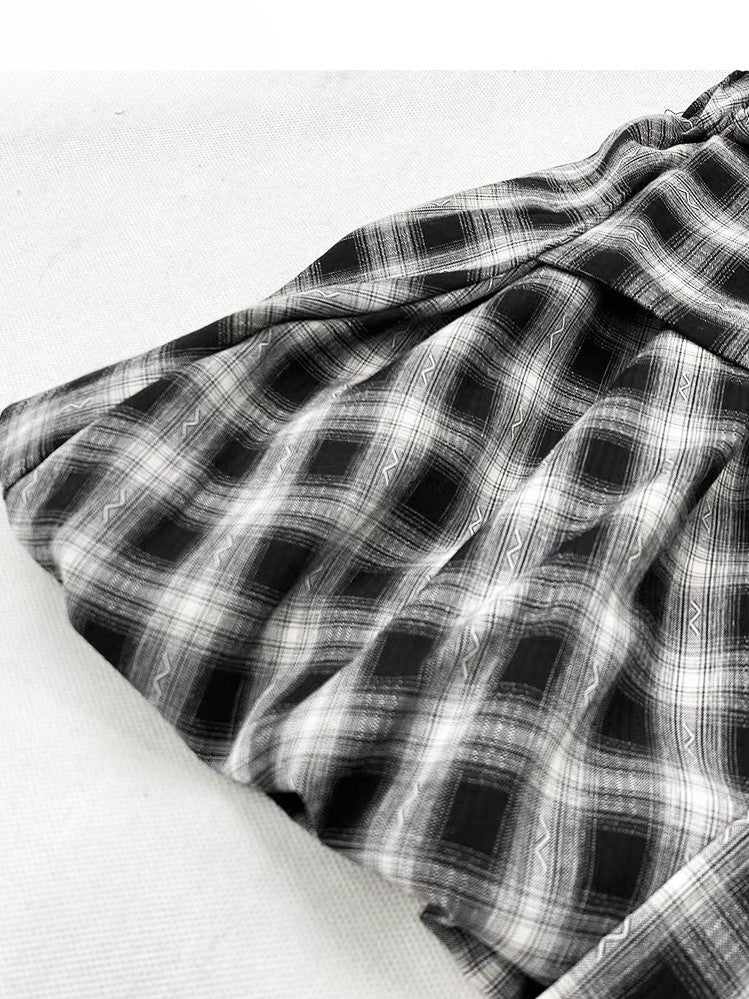 Design Y2K BlackWhite Plaid Glamorous Skirt Lace-up Pattern Bubble