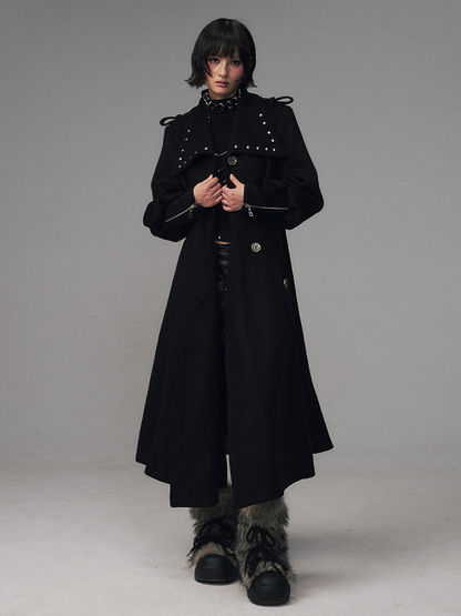 Sleeves - Black Asymmetrical A-Silhouette Button Balloon Coat Closure