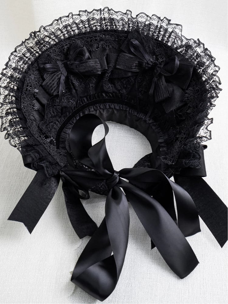 Gothic Bow Bonnet Black Lace