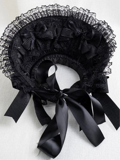 Gothic Bow Bonnet Black Lace