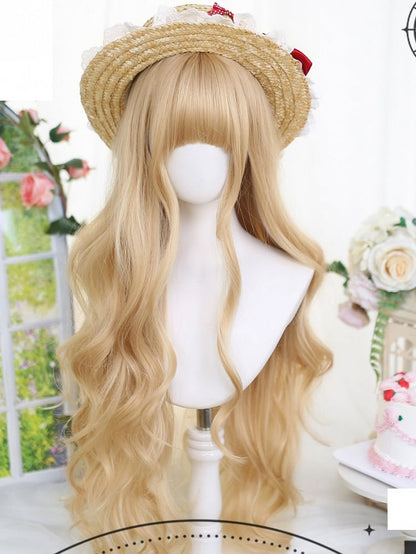 Gewellter Pony mit 75–80 cm langen, luftblonden Perücken