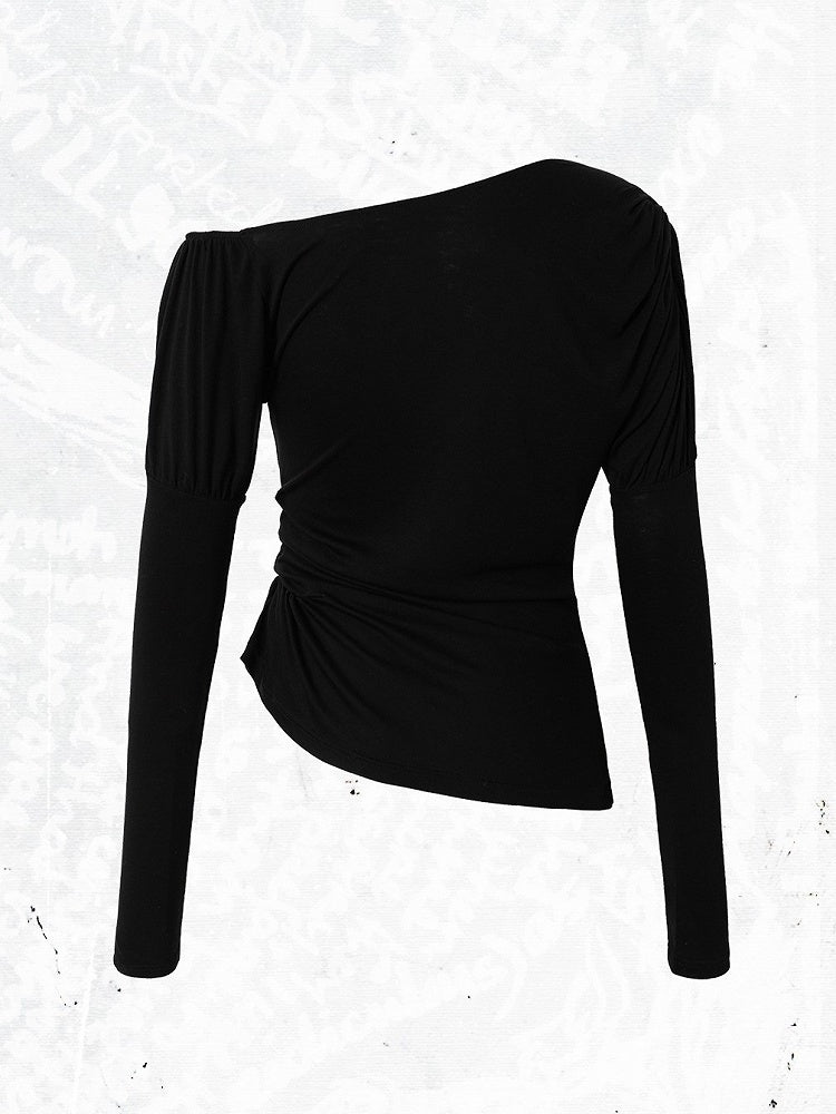 Grunge Ästhetischer Hals Punk Schwarz Seitliche Stretch-Knopfdetails Asymmetrisches Top mit