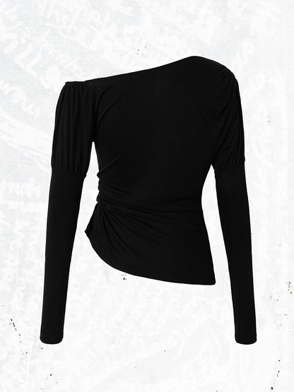Grunge Ästhetischer Hals Punk Schwarz Seitliche Stretch-Knopfdetails Asymmetrisches Top mit
