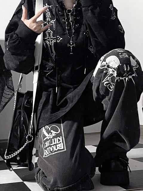 Lace-up Design Cross Hoodie Dye Bittersweet Tie Details Black
